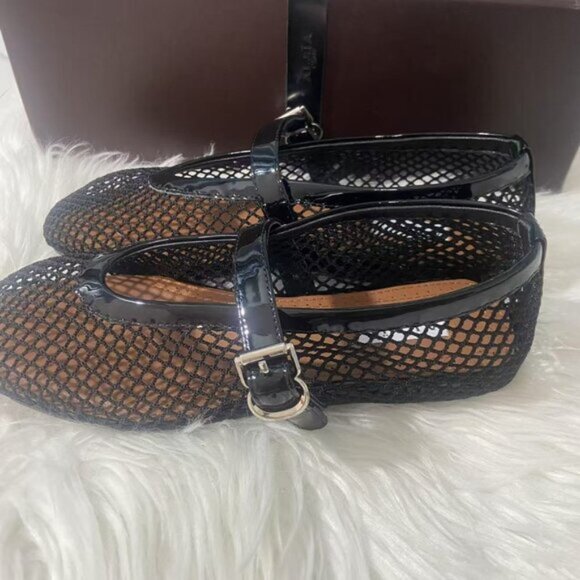 Alaia Black Mesh Flats with Diamond Texture - Picture 2 of 7